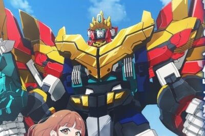 Arte promocional del anime Jyuō Mujin Dandivine con el robot gigante Dandivine y los mechas combinados Slash Unicorn y Blaze Garuda