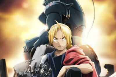 Edward y Alphonse Elric en una escena épica de Fullmetal Alchemist Brotherhood con el sello alquímico de fondo